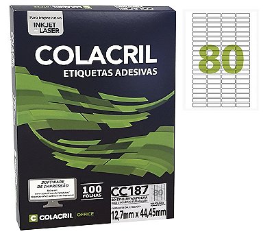 Etiqueta Colacril CC187 12,7 x 44,45 mm com 100 folhas (8000 etiquetas)
