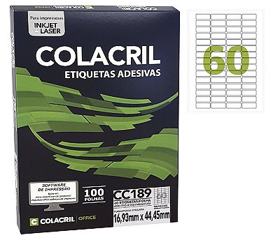 Etiqueta Colacril CC189 16,93 x 44,45 mm com 100 folhas (6000 etiquetas)