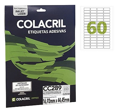 Etiqueta Colacril CC289 16,93 x 44,45 mm com 25 folhas (1500 etiquetas)