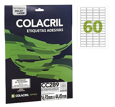 Etiqueta Colacril CC289 16,93 x 44,45 mm com 25 folhas (1500 etiquetas)