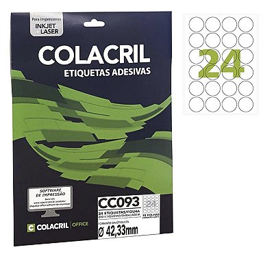 Etiqueta Colacril CC093 Ø 42,33 mm com 10 folhas (240 etiquetas)