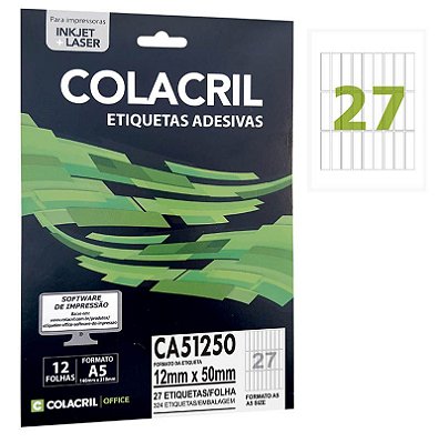 Etiqueta Colacril CA51250 12 x 50 mm com 12 folhas (324 etiquetas)