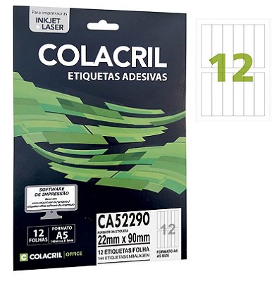 Etiqueta Colacril CA52290 22 x 90 mm com 12 folhas (144 etiquetas)