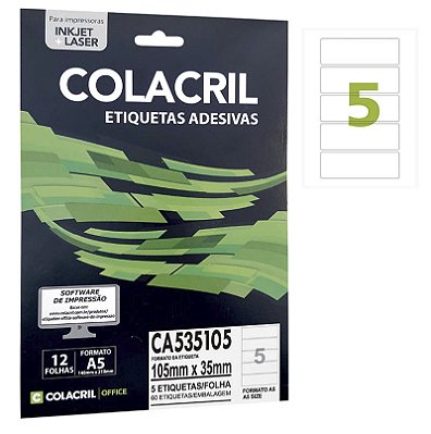 Etiqueta Colacril CA535105 35 x 105 mm com 12 folhas (60 etiquetas)