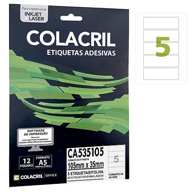 Etiqueta Colacril CA535105 35 x 105 mm com 12 folhas (60 etiquetas)