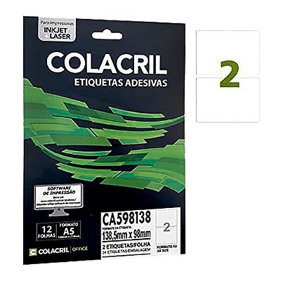 Etiqueta Colacril CA598138 98 x 138,5 mm com 12 folhas (24 etiquetas)