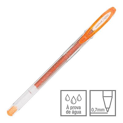 Caneta Gel Signo Laranja Glitter 0.7 mm Sparkling Uni-ball Ref: UM-120SP
