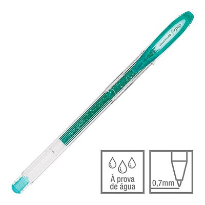 Caneta Gel Signo Verde Glitter 0.7 mm Sparkling Uni-ball Ref: UM-120SP