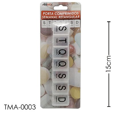 Porta Comprimido Colorido para 7 Dias Retangular Plástico ABBMix Ref: TMA-0003
