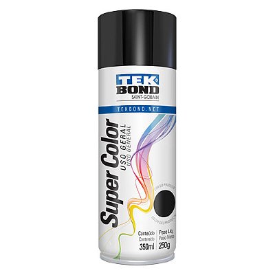 Tinta Spray Preto Brilhante 350 ml 250 g Uso Geral Super Color TekBond