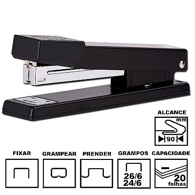Grampeador ACC ACC-30 Preto Metálico 16,8cm 26/6 Ou 24/6 Até 25 Folhas Ref: 9.76.30.07-1