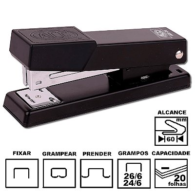 Grampeador ACC ACC-20 Preto Metálico 12,4cm 26/6 Ou 24/6 Até 25 Folhas Ref: 9.76.20.07-4