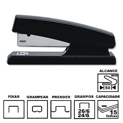 Grampeador ACC ACC-18 Preto Plástico 12,8cm 26/6 Ou 24/6 Até 20 Folhas Ref: 9.76.18.07-9