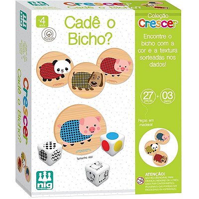 Jogo Cadê o Bicho? 27 Peças Madeira e 3 Dados Nig Ref: 0454