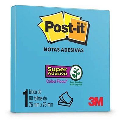 Bloco Adesivo 3M Post-it Notas Adesivas 654 76 X 76mm Azul Electric 1 Bloco (90 Folhas) Ref: HB004650246