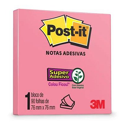 Bloco Adesivo 3M Post-it Notas Adesivas 654 76 X 76mm Pink 1 Bloco (90 Folhas) Ref: HB004650238