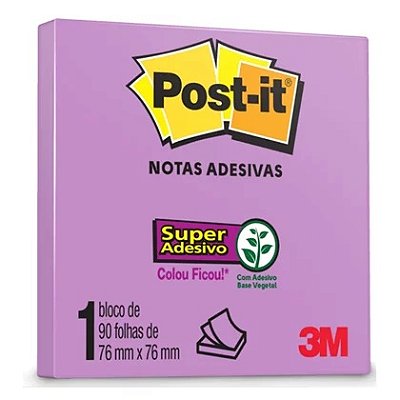 Bloco Adesivo 3M Post-it Notas Adesivas 654 76 X 76mm Íris Lilás 1 Bloco (90 Folhas) Ref: HB004309967