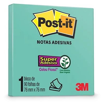 Bloco Adesivo 3M Post-it Notas Adesivas 654 76 X 76mm Azul Aqua 1 Bloco (90 Folhas) Ref: HB004650196