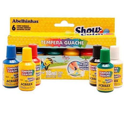 Tinta Guache Acrilex Abelhinhas Show Color Pincel 6 Cores 18ml Ref: 02005