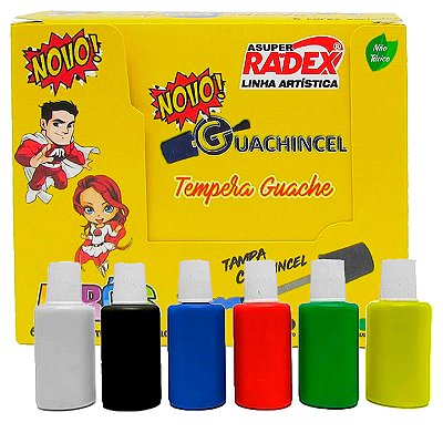 Tinta Guache Radex Heróis Pincel com 6 Cores 18 ml cada Ref: 7039
