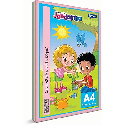 Papel Sulfite A4 Sortido 4 Cores Jandaia Turma da Jandainha 48 folhas 120 g/m²