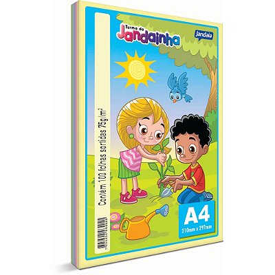 Papel Sulfite A4 Sortido Colorido 4 Cores Jandaia Turma da Jandainha 100 folhas 75 g/m²