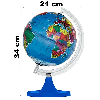 Globo Terrestre Gênio Político Aquarela Plástico Base Azul 21 cm Libreria