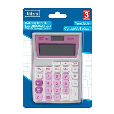 Calculadora Tilibra TC04 Grande Rosa Claro Plástico 12 Dígitos de Bolso Ref: 282138