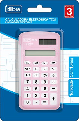 Calculadora Tilibra TC21 Rosa Claro 8 Dígitos de Bolso com Capa Plástica Ref: 317098