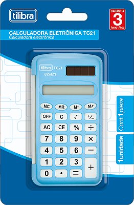 Calculadora Tilibra TC21 Azul Claro 8 Dígitos de Bolso com Capa Plástica Ref: 316423