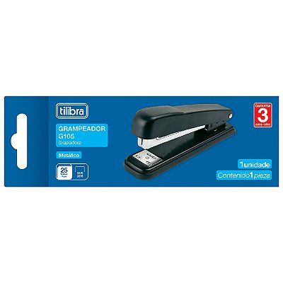 Grampeador Tilibra G105 Preto Metálico 15,8cm 26/6 Ou 24/6 Até 25 Folhas Ref: 211362