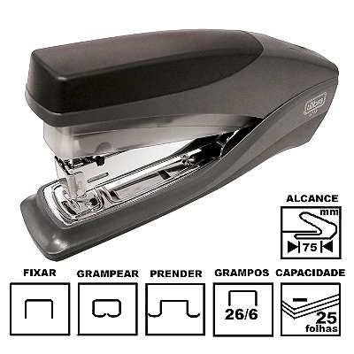 Grampeador Tilibra G113 Preto Plástico 16cm 26/6 O 24/6 Até 25 Folhas Ref: 231614
