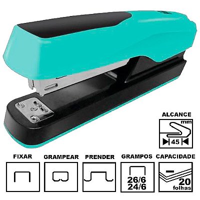 Grampeador Tilibra G122 Aqua Plástico 12cm 26/6 Ou 24/6 Até 20 Folhas Ref: 301833