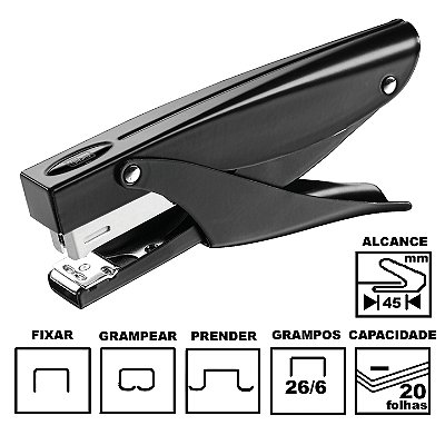 Grampeador Tilibra G123 Preto Alicate Metálico 16cm 26/6 Ou 24/6 Até 20 Folhas Ref: 237949