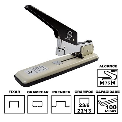 Grampeador Jocar Office 93018 Preto Metálico 29cm 23/6 Até 23/13 Até 100 Folhas