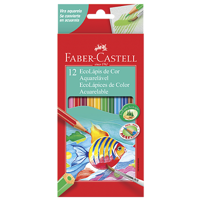Lápis de Cor Faber Castell Aquarelável Sextavado 12 Cores com Pincel Ref: 120212G