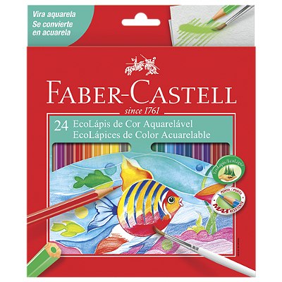 Lápis de Cor Faber Castell Aquarelável Sextavado 24 Cores com Pincel Ref: 120224G