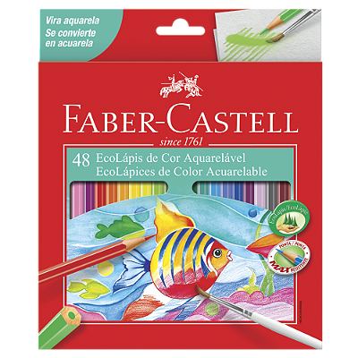 Lápis De Cor Faber Castell Aquarelável Sextavado 48 Cores Pincel Ref: 120248G