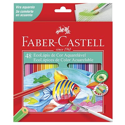 Lápis De Cor Faber Castell Aquarelável Sextavado 48 Cores Pincel Ref: 120248G