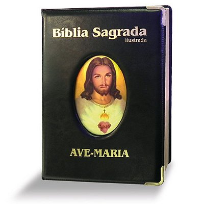Bíblia Sagrada Ave-Maria - Católica - Capa Corino Preto Ilustrada Luxo