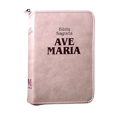 Bíblia Sagrada Ave-Maria - Católica - Capa Corino Rosa Média Zíper Strike