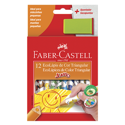 Lápis De Cor Faber Castell Jumbo Triangular 12 Cores Apontador Ref: 123012AP