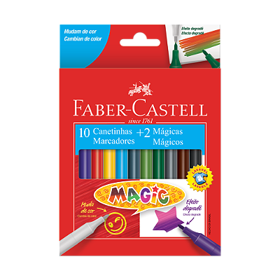 Caneta Hidrográfica Faber Castell 12 Cores (10 Cores e 2 Mágicas) Ref: 15.0112MZF