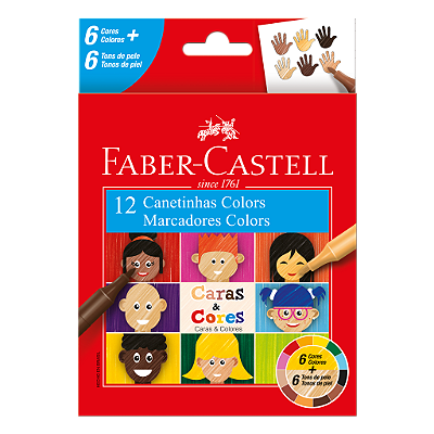 Caneta Hidrográfica Faber Castell Caras E Cores 12 Cores (6 Cores E 6 Tons De Pele) Ref: 15.0112CCZF