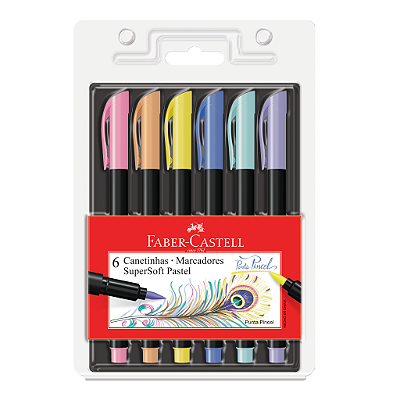 Caneta Hidrográfica Faber Castell Brush Pen Super Soft Tons Pastel 6 Cores Ref: 15.0706TPSOFT