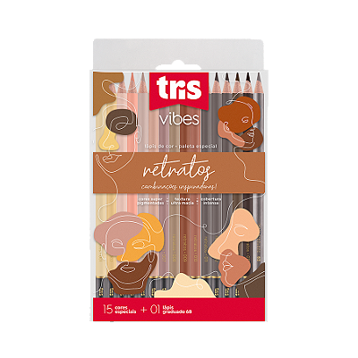 Lápis De Cor Tris Redondo Vibes Retratos 15 Cores E 1 Lápis Preto 6B Ref: 678580