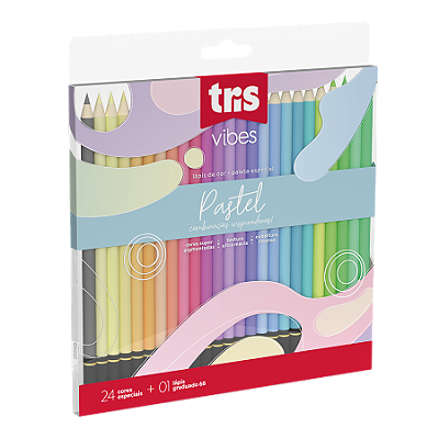 Lápis De Cor Tris Redondo Vibes Pastel 24 Cores E 1 Lápis Preto 6B Ref: 607719