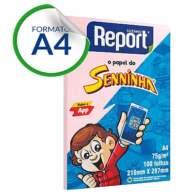 Papel Sulfite A4 Rosa Report Senninha 100 Folhas 75g/m²