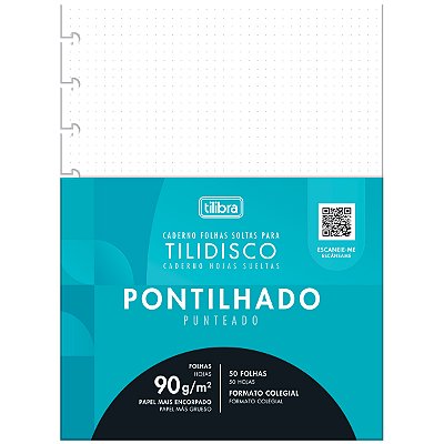 Refil Colegial Médio Tilidisco Branco Pontilhado 50 Folhas 90g/m² Tilibra Ref: 351423