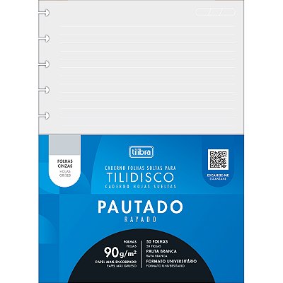 Refil Universitário Grande Tilidisco Cinza Pauta Branca 50 Folhas 90g/m² Tilibra Ref: 341789